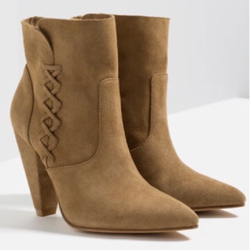 Zara Western Style Suede Heeled Ankle Boots